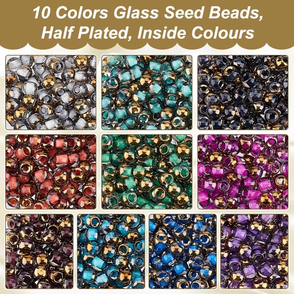 1670pcs 10 Colors Seed Beads 4mm Half Plated Glass Inside Colours Round Mini Spacer for Bracelets making kit