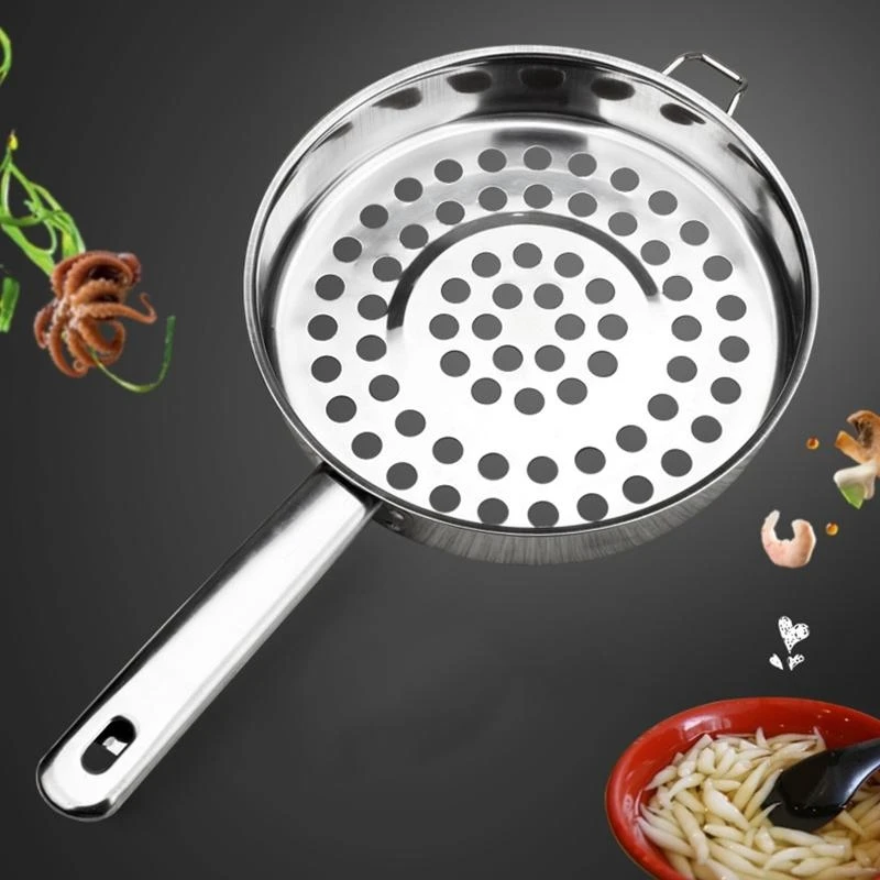 F19B Stainless Steel Large Mesh Strainer with Long Handle Flat Kitchen Colander Spoon