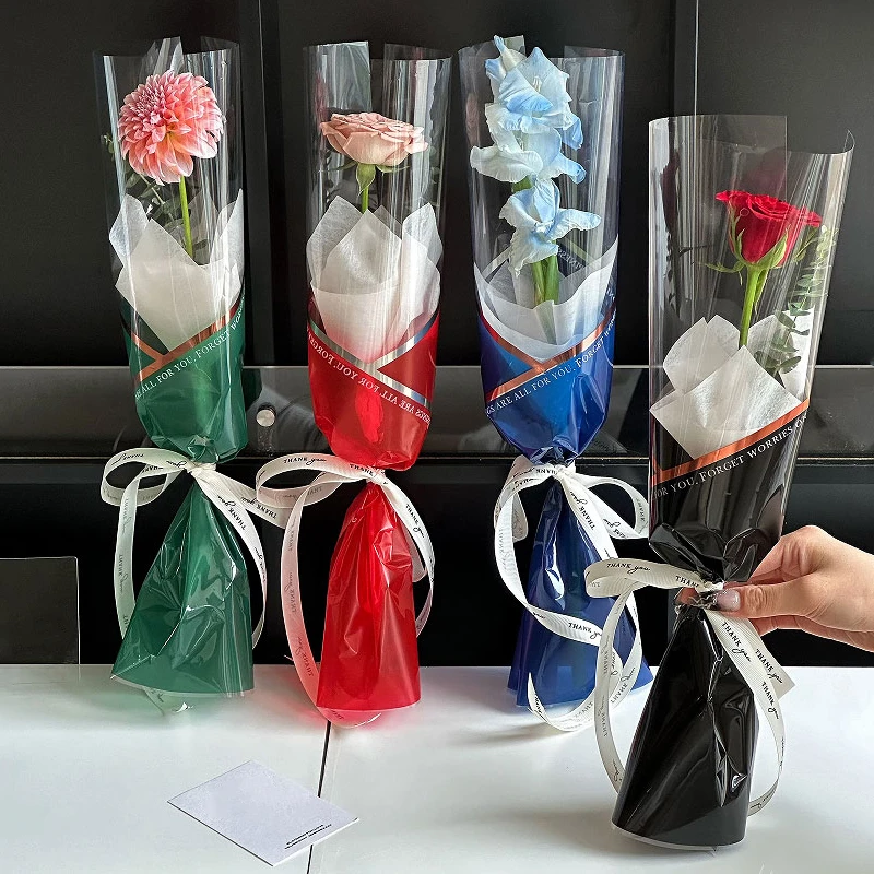 Valentine's Day 20sheets Transparent Single Bouquet Packaging Bag Hot Stamping Foil Flower Wrapping Paper