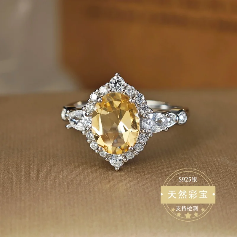 925 Sterling Silver  Ring for Women Girl Adjustable Size Elgent Silver Gorgous Natural Citrine Gmestone Genuine Jewelry Gift