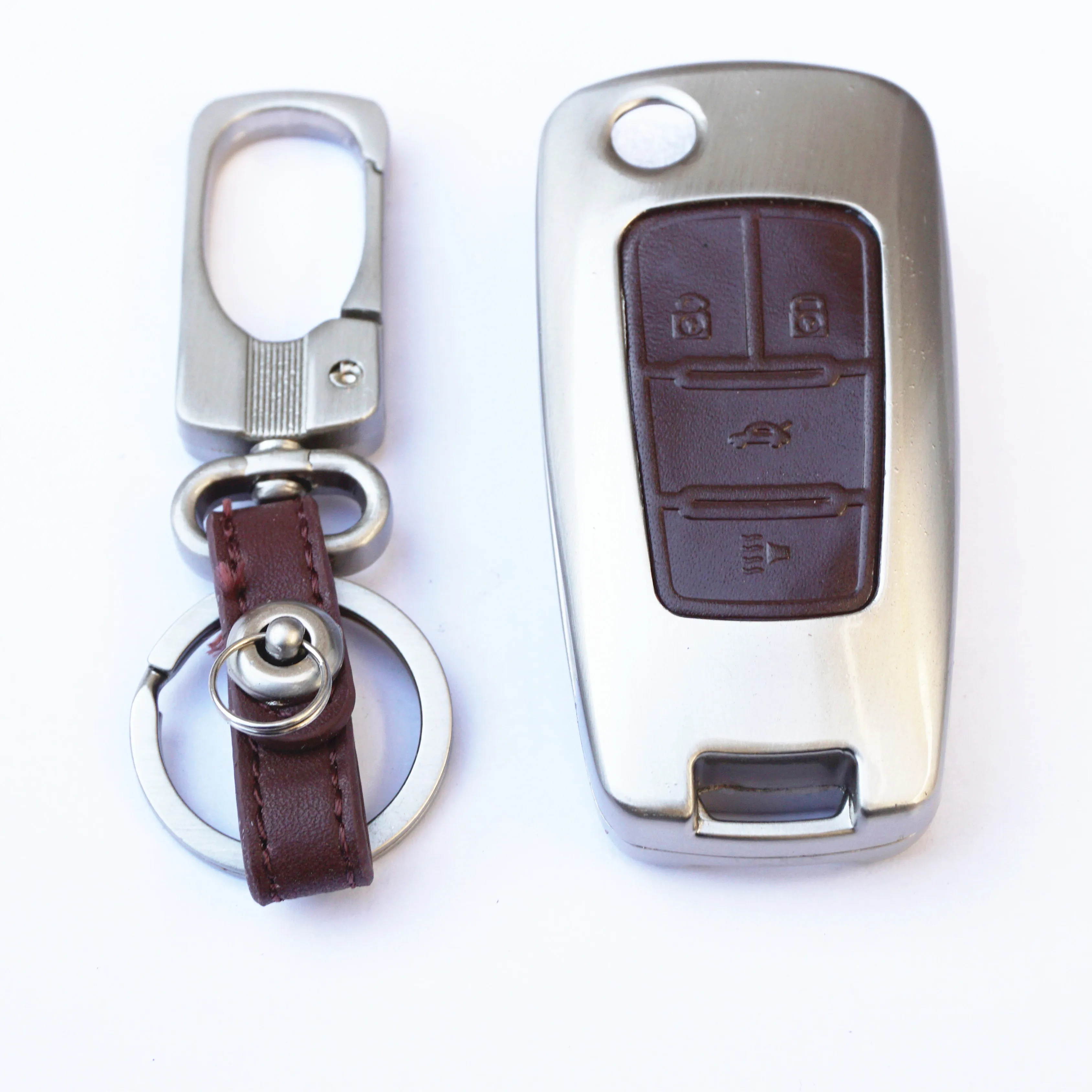 WFMJ 4 Buttons Leather Flip Smart Key Case Fob Cover for Chevrolet Chevy GMC Buick Encore Terrain Malibu Camaro Equinox
