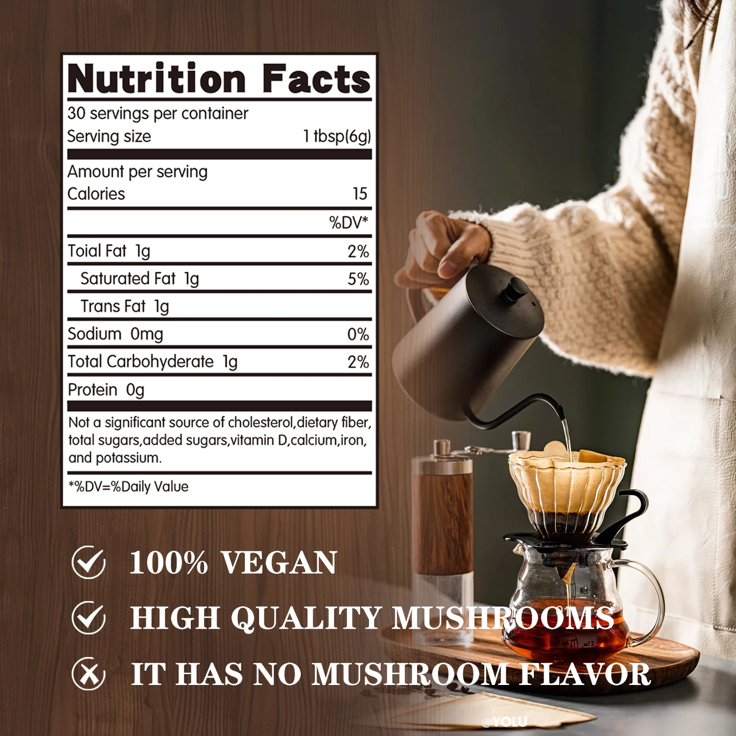 Mushroom Coffee Supplement - with Lion\'s Mane, Cordyceps & Turkey Tail - Energy, Mental Clarity & Focus, Brain Booster