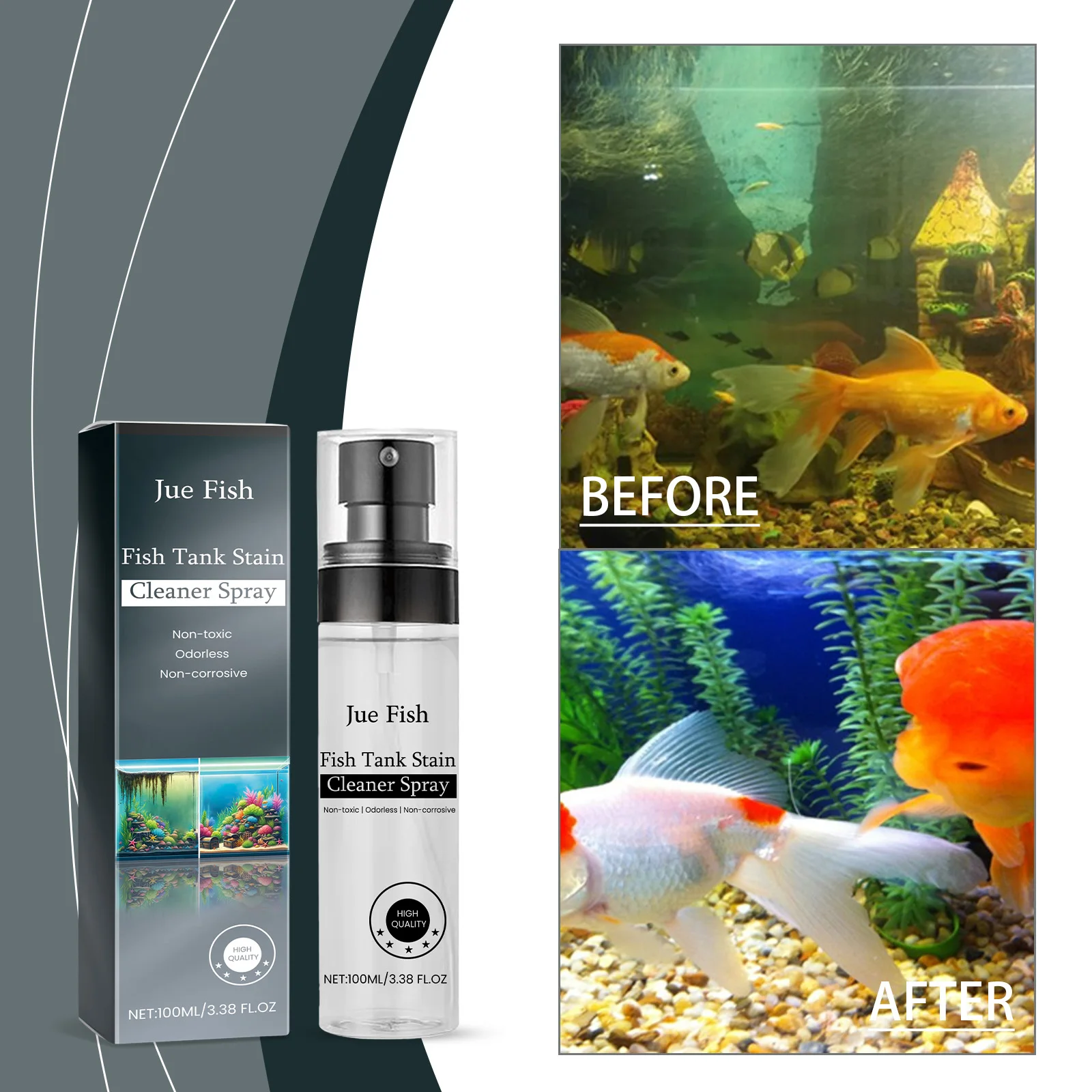 

Jue Fish Fish Tank Stain Cleaning Spray Stain cleaning and Descaling No residue and no damage to fish cleaning spray