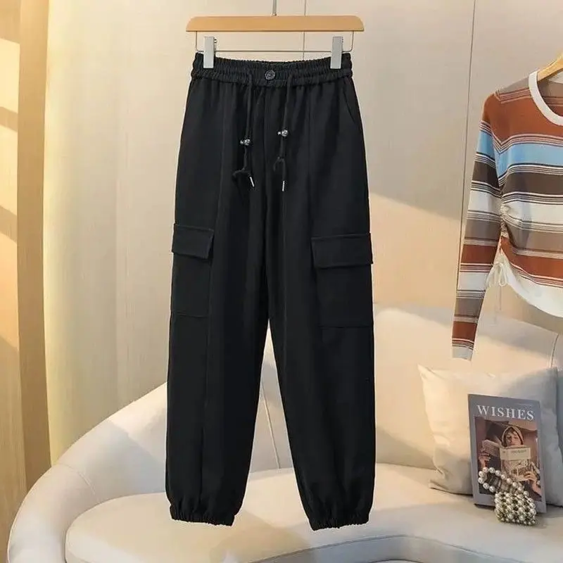 Plus Size Spring/Autumn New Straight Drawstring Design Casual Slimming Sports Joggers