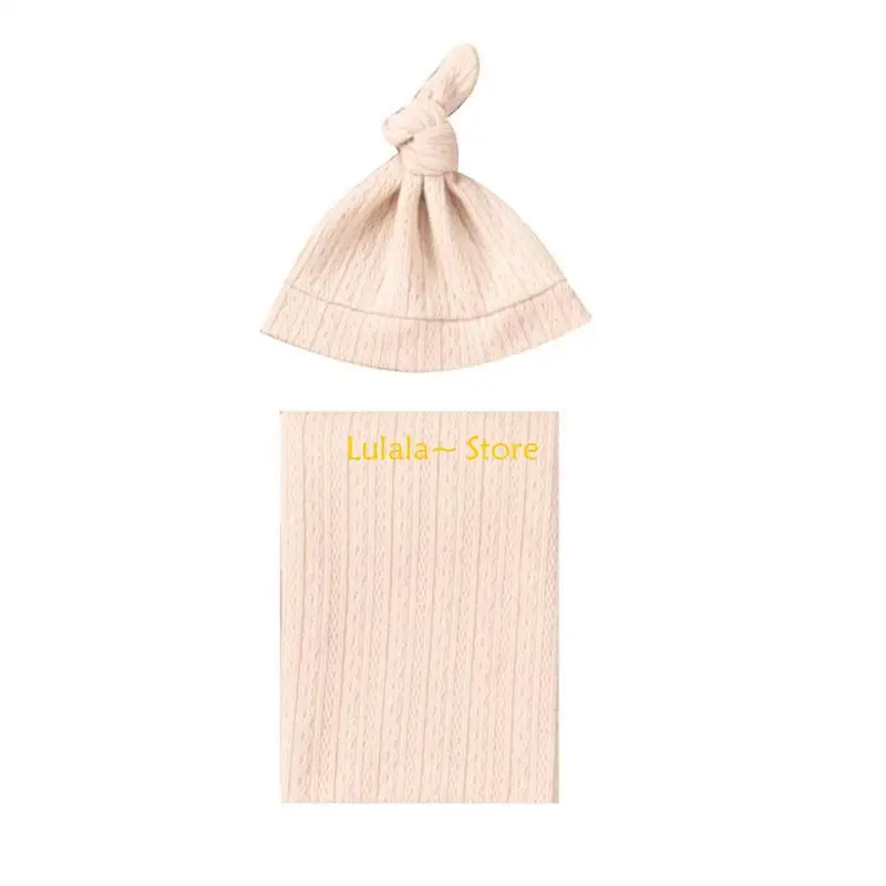 

Y4QA Cotton Newborn Blanket Solid Color Baby Turban Hat Wrap Blanket & Infant Bonnet Shower Gift