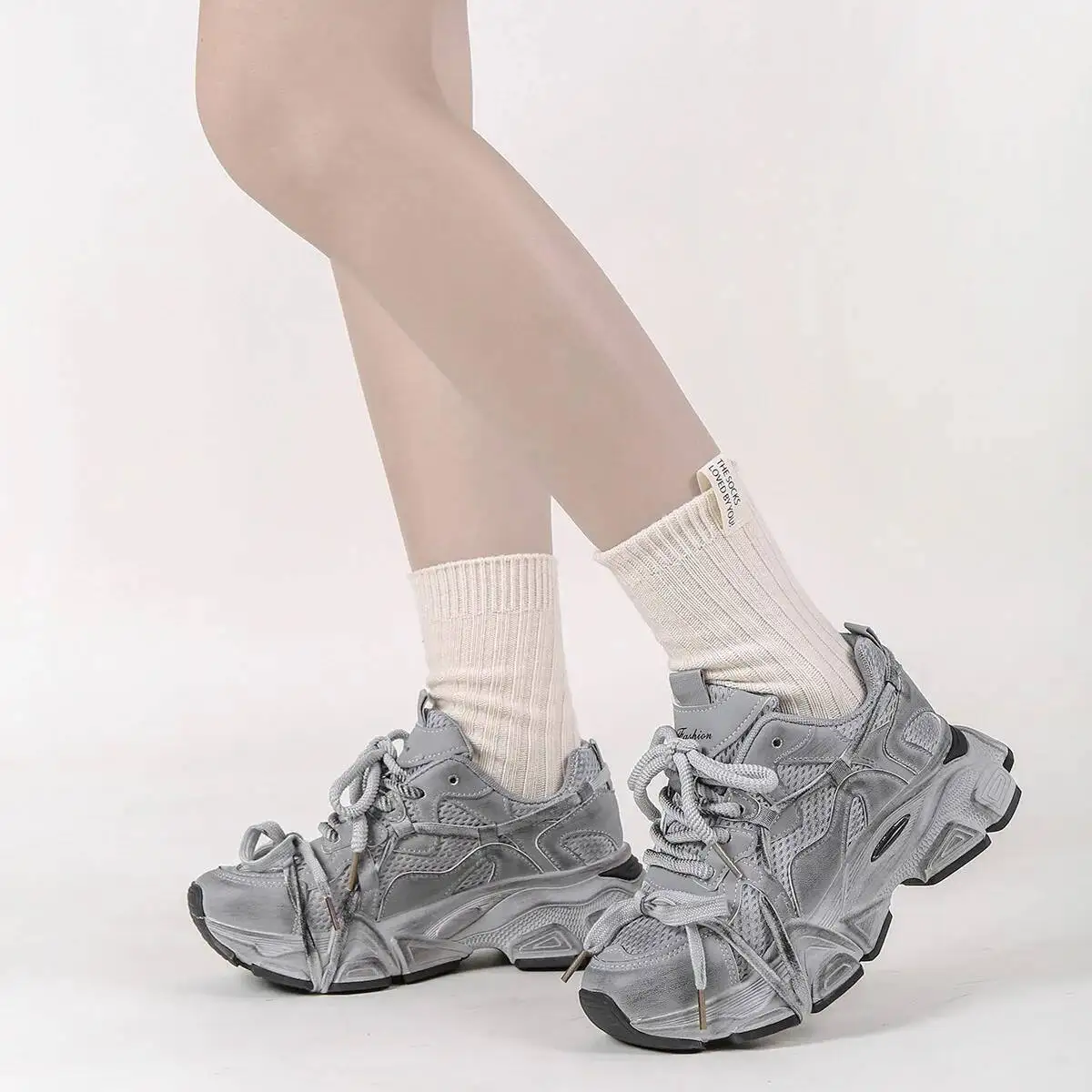

Women's Casual Sneaker Sports Shoes Distressed Dirty Style Unisex Platform Lift Sneakers Casual Fashion Couples' Chunky Sneakers