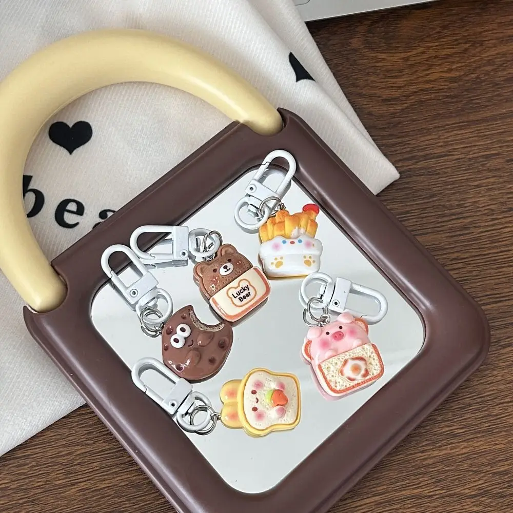 5/6/8Pcs Simulated Food Bread Bear Keychain Cute Garlic Cartoon Dog Cat Bag Hanging Resin Backpack Decor Bread Puppy Pendant