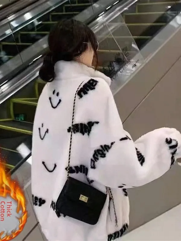 เสื้อโค้ทขนแกะเทียมลายสก็อตสำหรับผู้หญิงรุ่น Young Sle ทรงหลวม อุ่นสบาย เหมาะสำหรับฤดูหนาวและฤดูใบไม้ผลิ