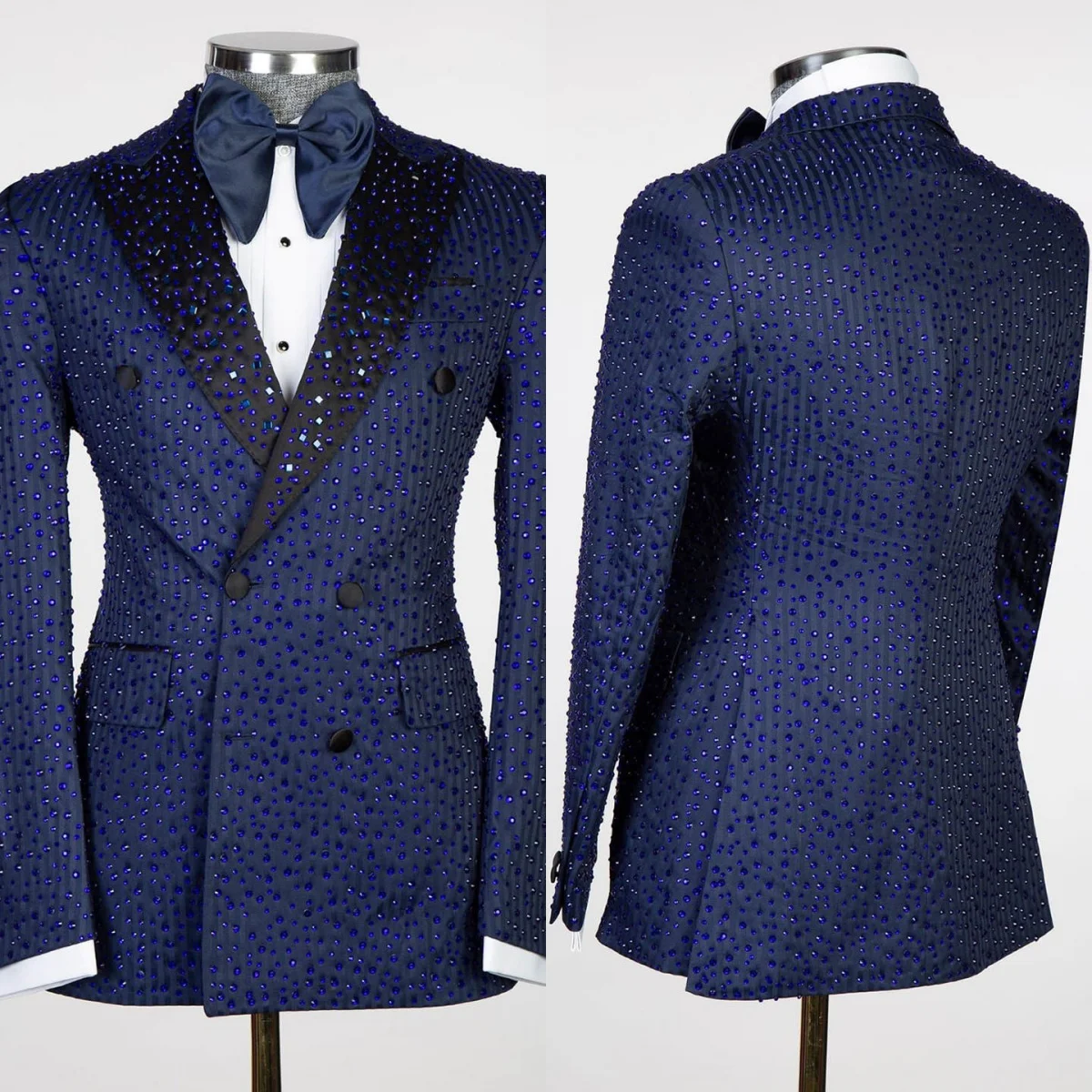 

Luxurious Men Suits 2 Pieces Double Breasted Peaked Lapel Groom Wedding Tuxedos Slim Fit Male Party Custom Made
