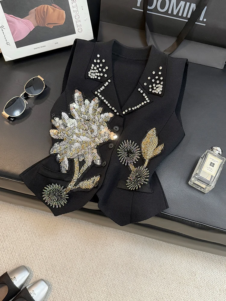 

New Heavy Industries suit collar sequin flower vest exquisite and beautiful top