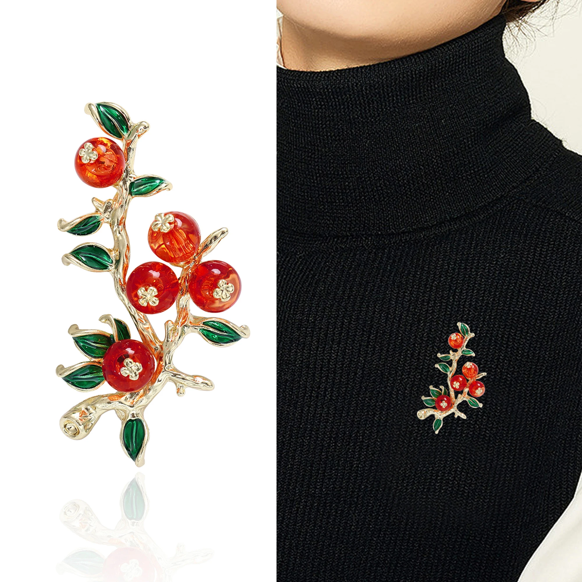 Enamel Persimmon Brooches for Women Unisex Plant Pins Office Party Friend Gifts Jewelry Accessories