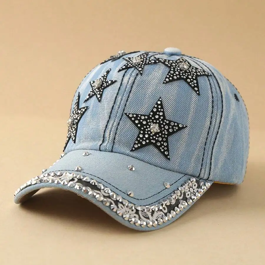 1 PC Fashion Versatile Denim Baseball Cap, Spring And Summer New Girls Cap, Pearl Diamond Denim Hat, Sun Protection Hats For
