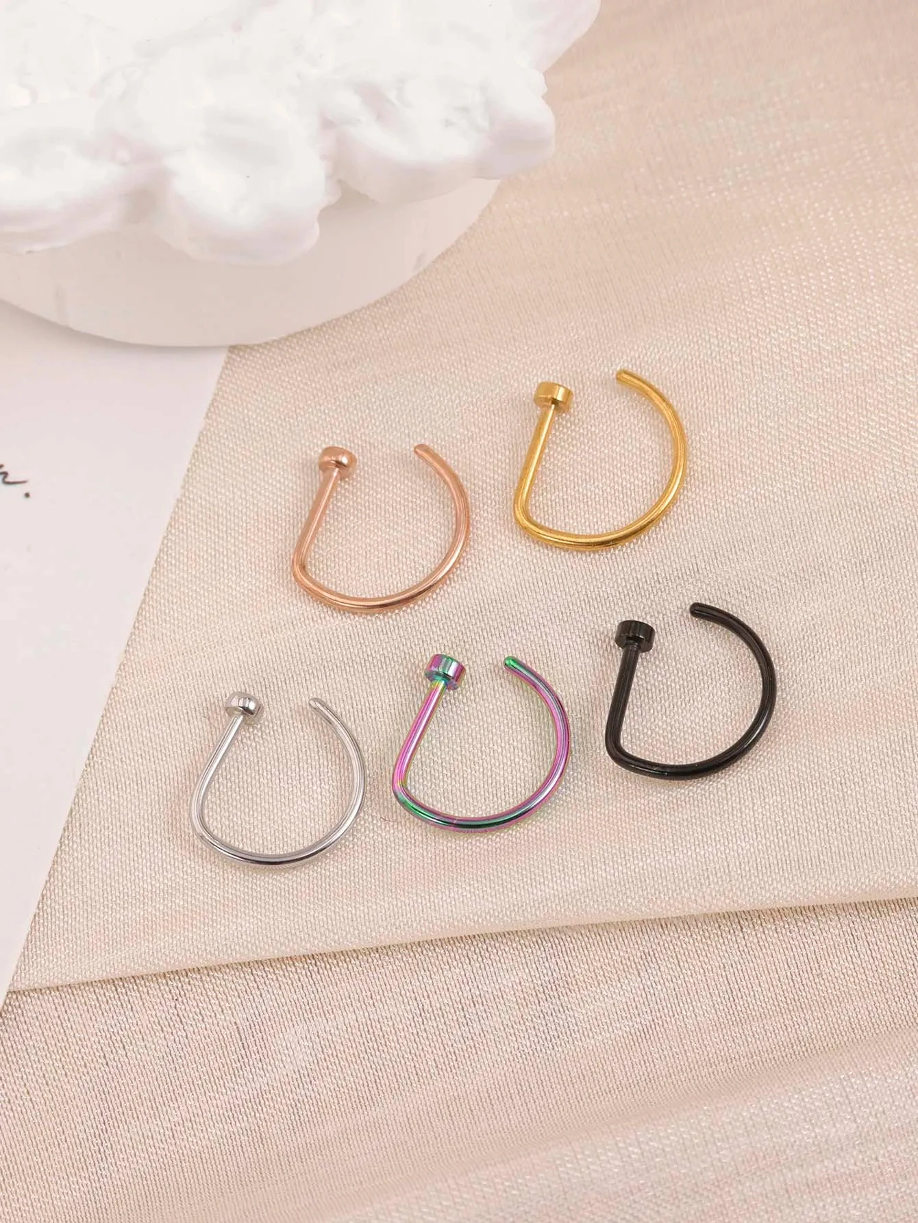 Stainless Steel Ring Nostril Body Jewelry New Curved Barbells Fake Nose Piercing D Shaped Tragus Helix Stud Earring Hoop Septum view 5