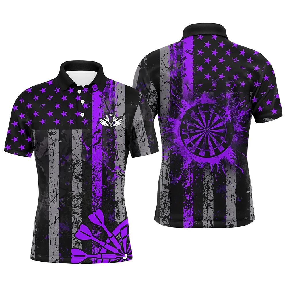 

Purple Grunge US Flag Patriotic Darts Shirt For Men Retro Darts Board Darts Team Jerseys Short Sleeve Outdoor Oversized Tee Tops