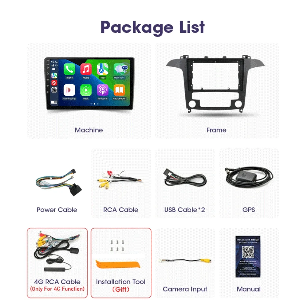 Android16 Video Player Carplay Auto For Ford S Max S-MAX 2007 2008 2009 2010 2011 - 2015 Multimedia Car Radio WIFI+4G DSP Stereo