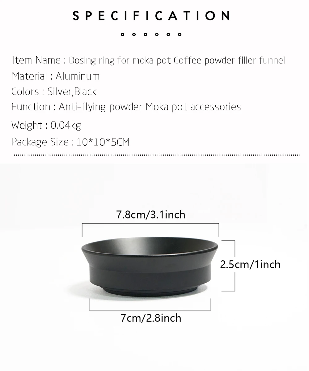 Moka Pot Dosing Funnel Espresso Coffee Dosing Ring Powder Receiver and Distribution Tool for Moka Express Pot