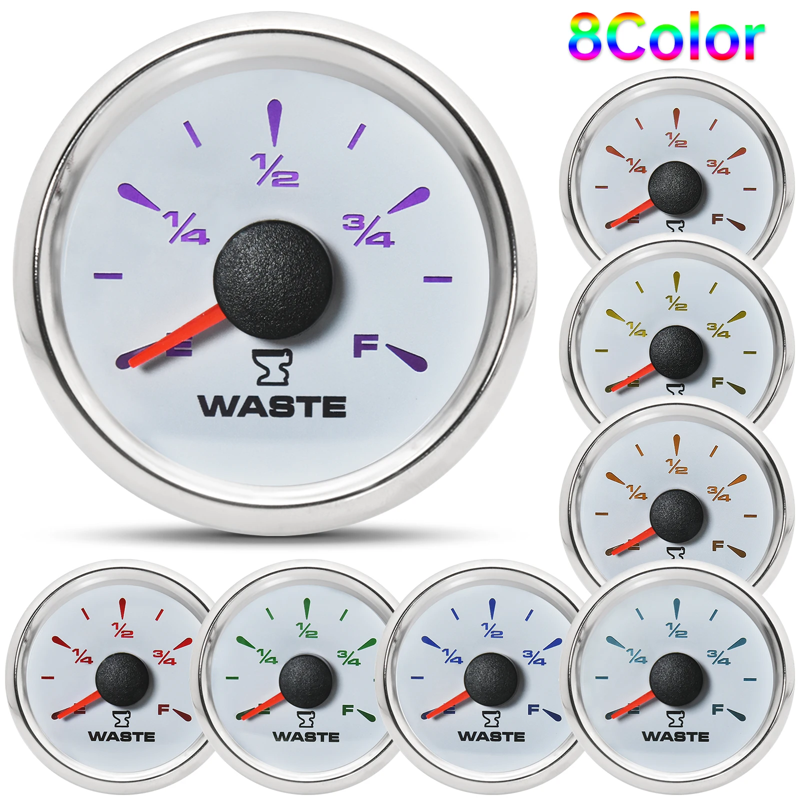 HD Marine Sewage Level Gauge E-F Car Holding Tank Level Gauge With 8 Colors Backlight For Boat Car Waste Level Gauges 12V 24V