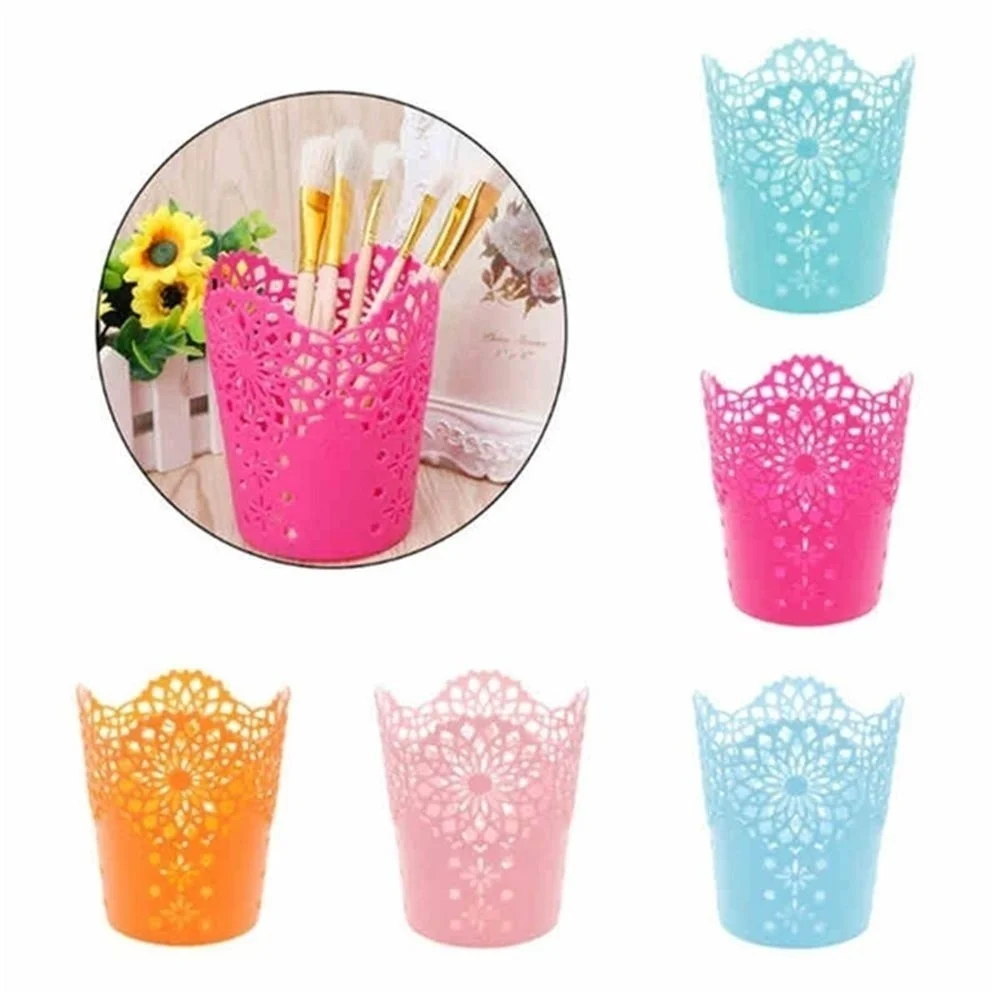 1Psc Color Newest Lace Hollow Out Makeup Brush Pen Storage Holder Desk Organizer Flower Vase Pot