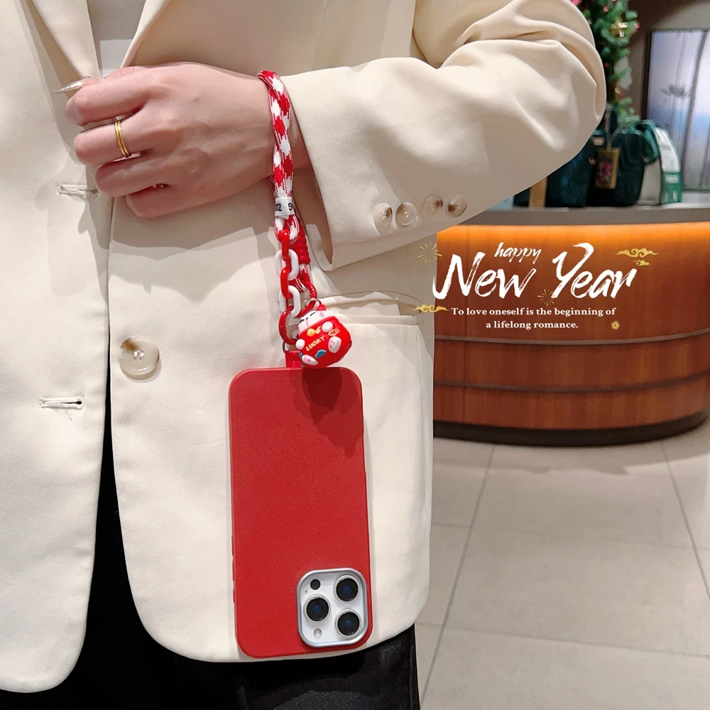 Universal Braided Mobile Phone Lanyard Strap Cartoon Cat Hanging Chain Ring Cord with Patch Wrist Strap Cell Phone Detachable