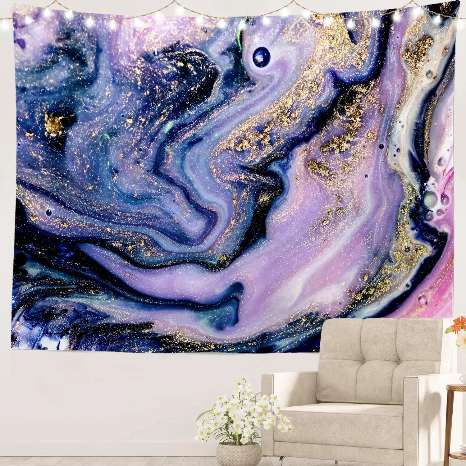 Marble Print Tapestry,Retro Style Paintbrush Colors In Marbling Watercolor Art,Wall Hanging for Bedroom Living Room Dorm Decor