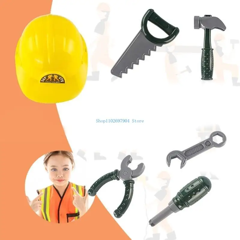 N7YF 건설 노동자 조끼 모자 도구 드레스 업 할로윈 건설 노동자 의상