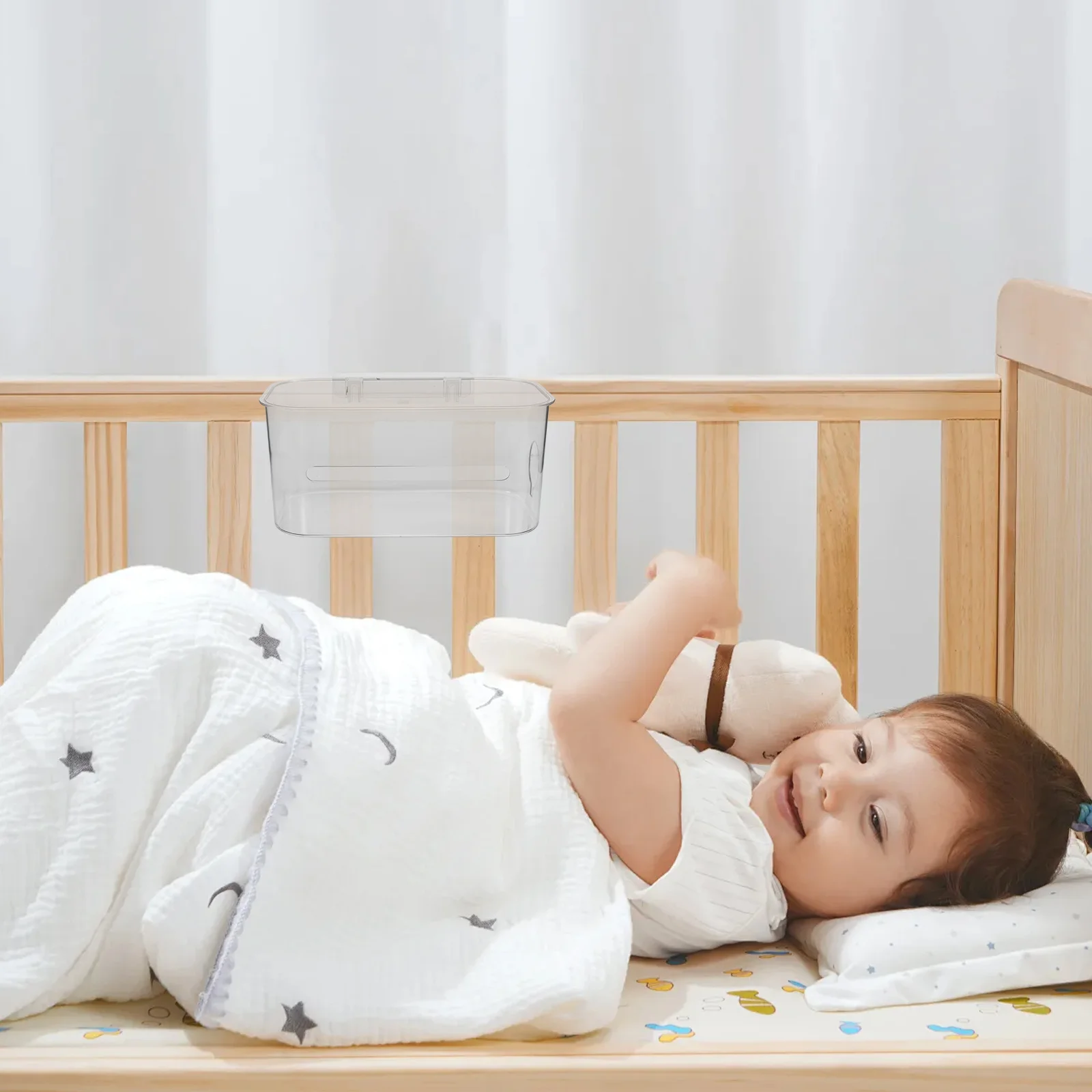 سلة معلقة بجانب السرير، منظم سرير المهجع مع جيوب تخزين للحفاضات، مناديل مبللة أساسيات الحضانة، توفير المساحة من الأكريليك