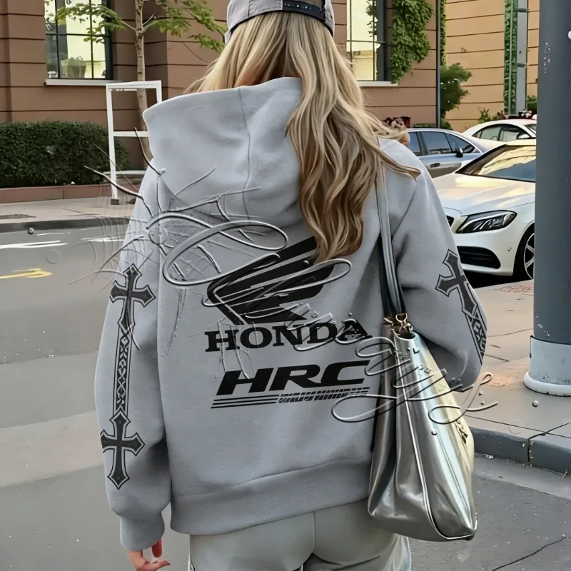 

2026 Autumn and Winter Fashion Street Motorcycle Hooded Sweatshirt Men's and Women's Honda Racing MOTO Off-road Warm Sweatshirt