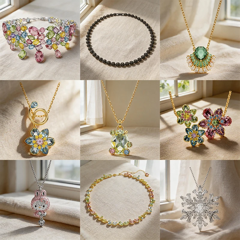 Vibrant Multi-Cut Cubic Zircon Necklaces, Rainbow Floral Gem Animal Cartoon Figure Sunray Peridot Stone 3D Snowflake Fashion Daily Bridal Vacation Accessory