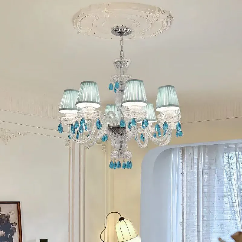 

MZISOSOD for Light Blue K9 Crystal Chandelier LED Pendant Light for Living Room Modern Ceiling Lamp Romantic Home Decor