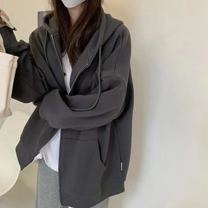 Bluzy damskie bluzy z kapturem płaszcze z zamkiem błyskawicznym z długim rękawem łączona bluza solidna kieszeń Casual Lady znosić regularne 2024 jesień