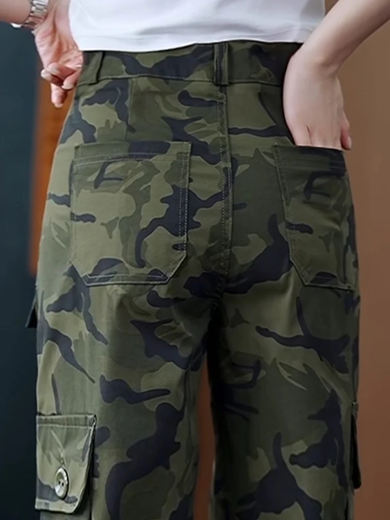 

High Waist Camouflage Workwear Pants Women's Slim Fit Spring Autumn Qui Dry Sports Casual Trousers Military een