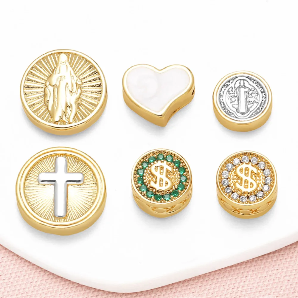 OCESRIO Virgin Mary Charms for Bracelet Copper Gold Plated Cross Dollar Keychain Purse Charm Jewelry Making Component chma473