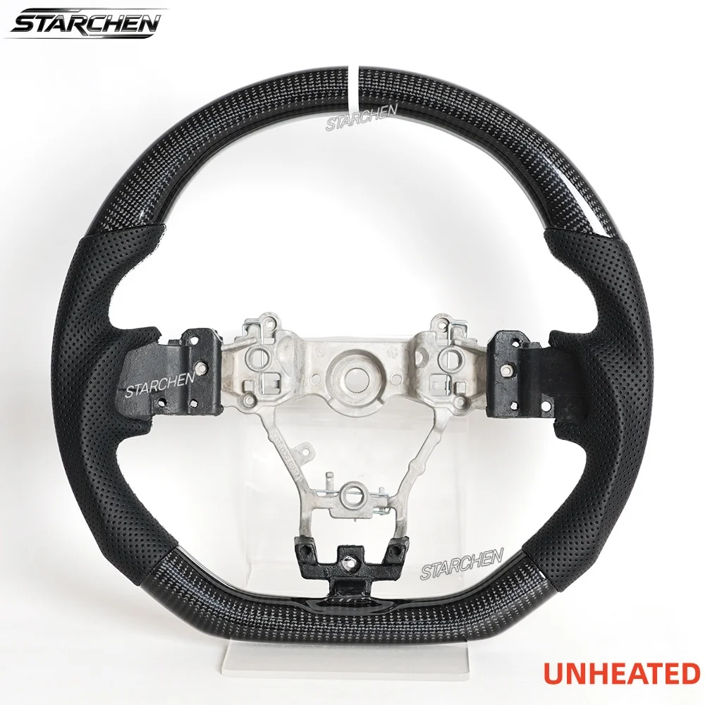 White Positioning Line Real Carbon Fiber Steering Wheel for Subaru Wrx Sti S209 2015-2021 D-Shaped Flat Bottom Perforated Leather (Non-heated)