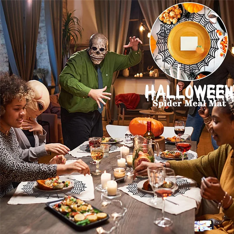 ABWR-12Pcs 15 بوصة هالوين شبكة العنكبوت المفارش 3.94 بوصة كأس حصيرة هالوين المفارش العنكبوت ويب الجدول الحصير