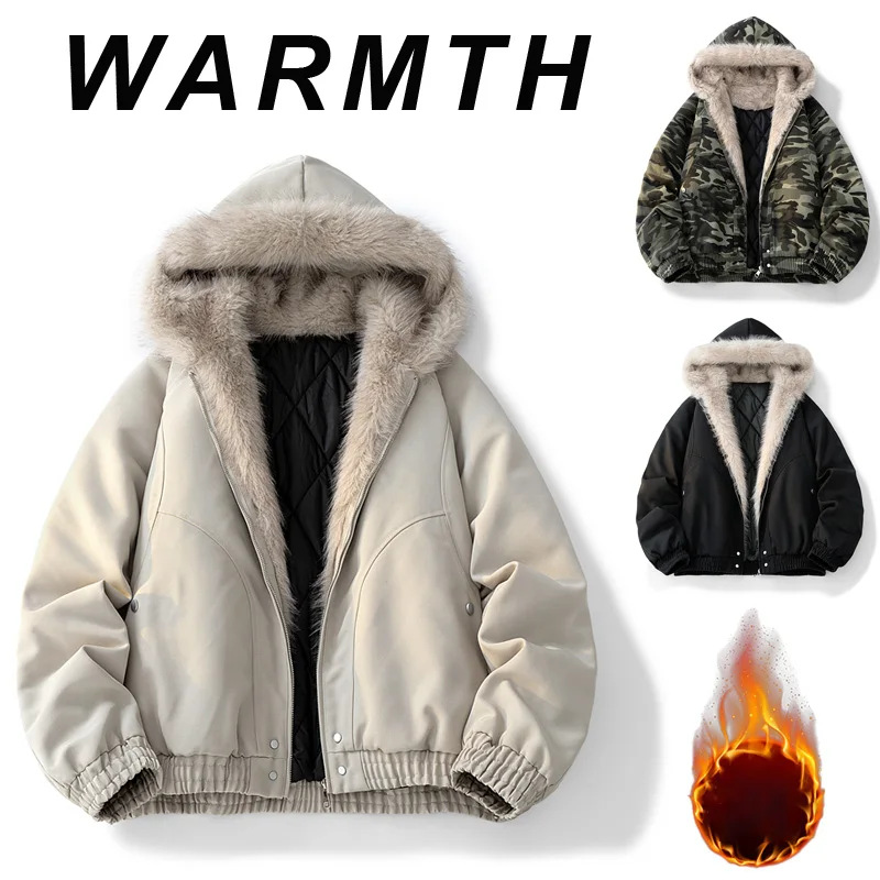 

Американское ретро плюс плюшевое пальто с воротником для женщин, осенне-зимняя новая свободная парка с капюшоном, хлопковая куртка