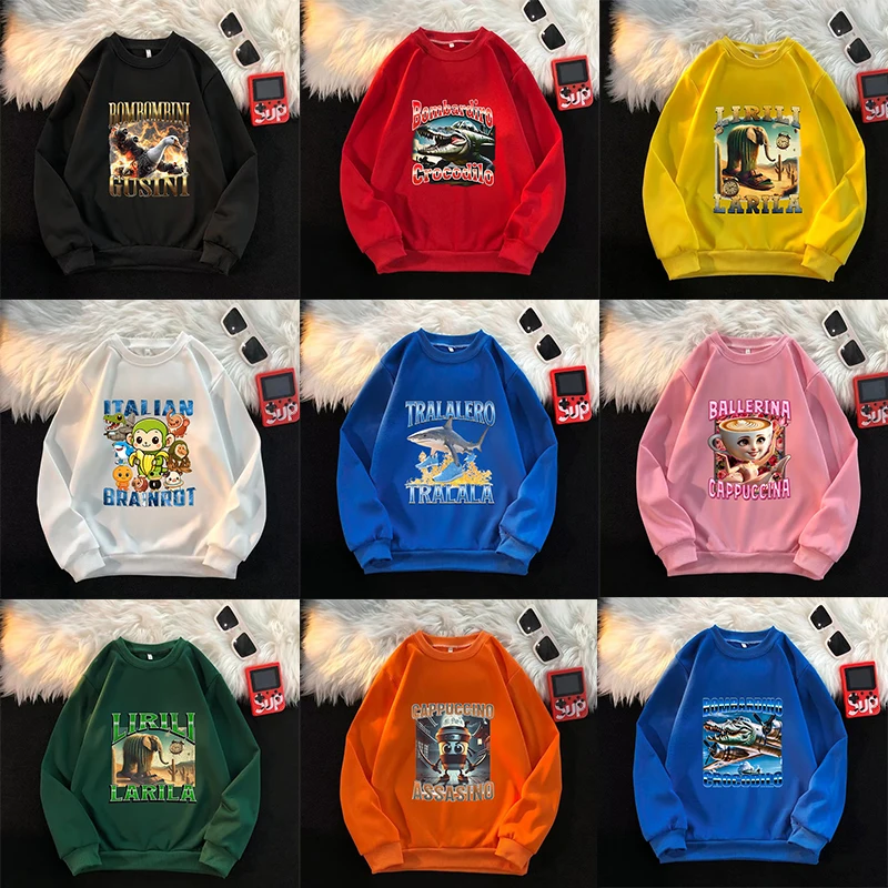 

Italian Brainrot Boy Tops Cartoon Sweaters Children Baby Long Sleeve Girl Sweatshirt Kid Clothing Fall Hood Sweat Shirts Clothes