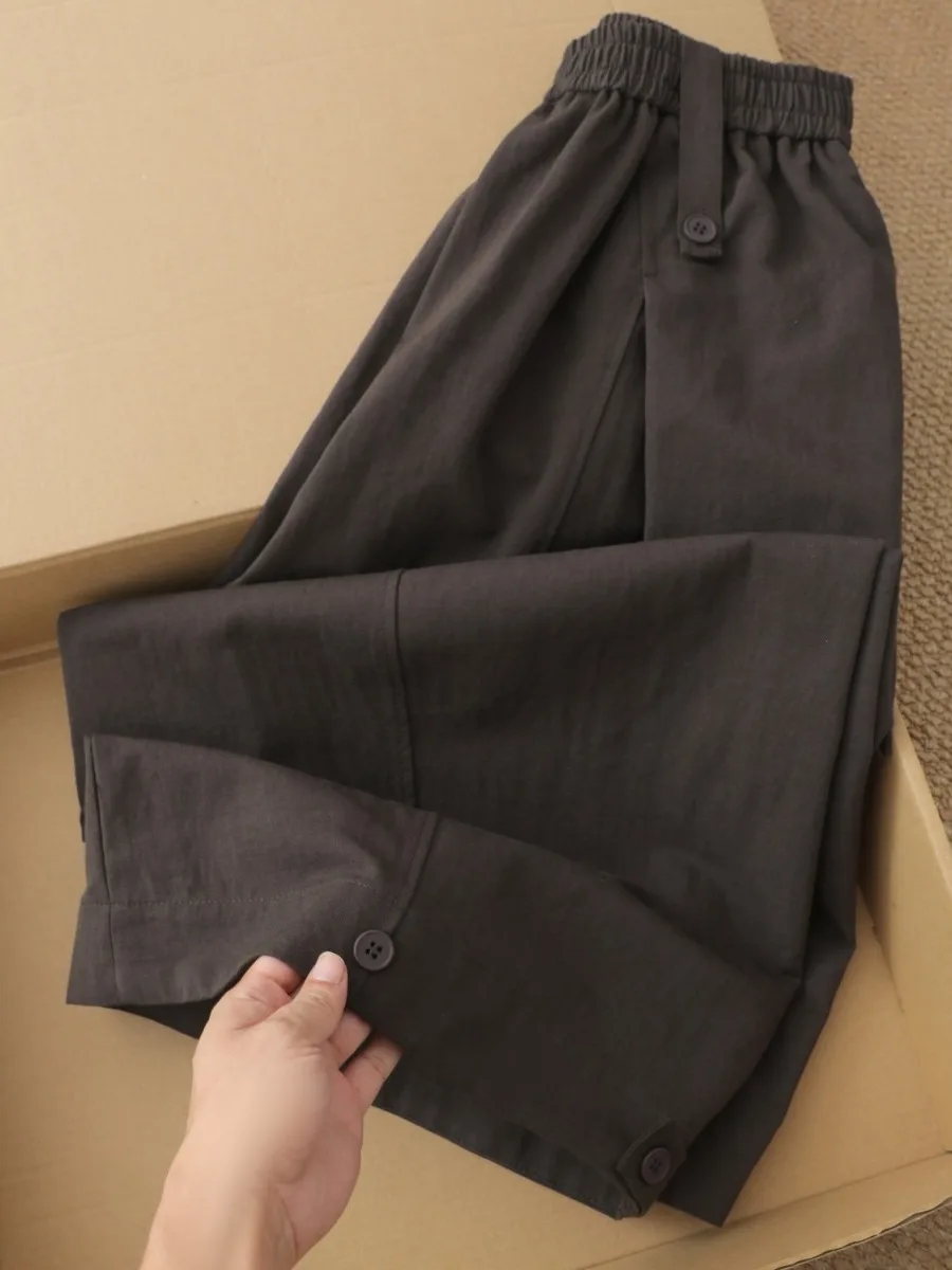 Loose Women's Wide Leg Pants Elastic Waist Korean Style Lazy Fashion Eight Or Nine Points Pants Straight Cut Casual Trousers