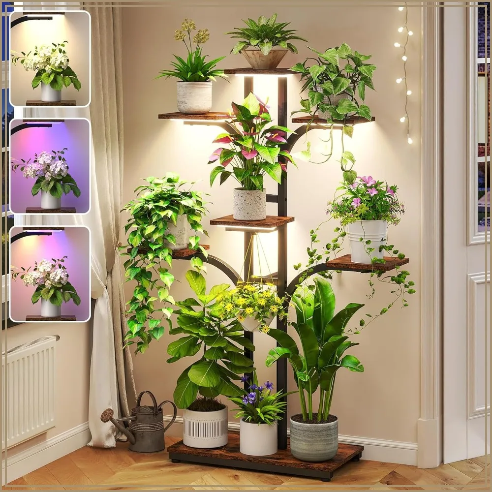 Plant Stand Indoor with Grow Light, Tree-Shaped 7-Tier Corner Plant Shelf