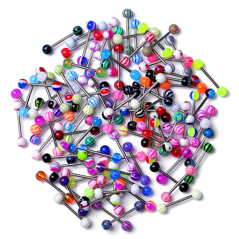 10/20PC Acrylic Tongue Ring Mixed Color Stainless Steel Tongue Piercing Barbell Wholesale Women Sexy Body Jewelry Gift Wholesale