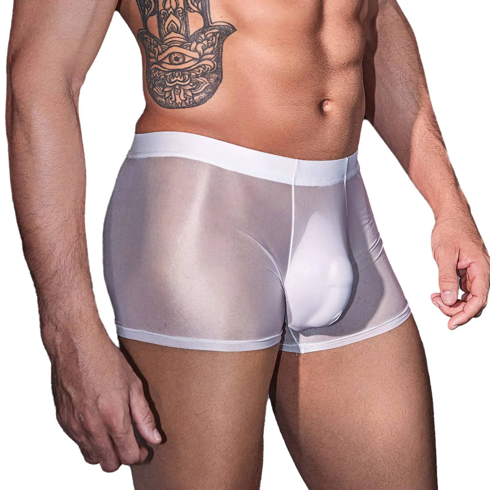 

Sexy Men Ultra Thin See Through Panties Sheer Lingerie Shorts Low Waist Bulge Pouch Silky Shorts Stretchy Comfortable Underwear