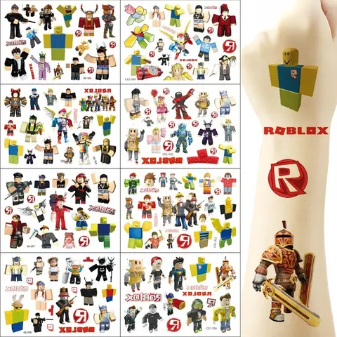 8 Pcs Disposable Roblox DIY Tattoo Stickers Anime Cartoon Reunion Phone Case Decorate Accessories Study Supplies Birthday Gifts