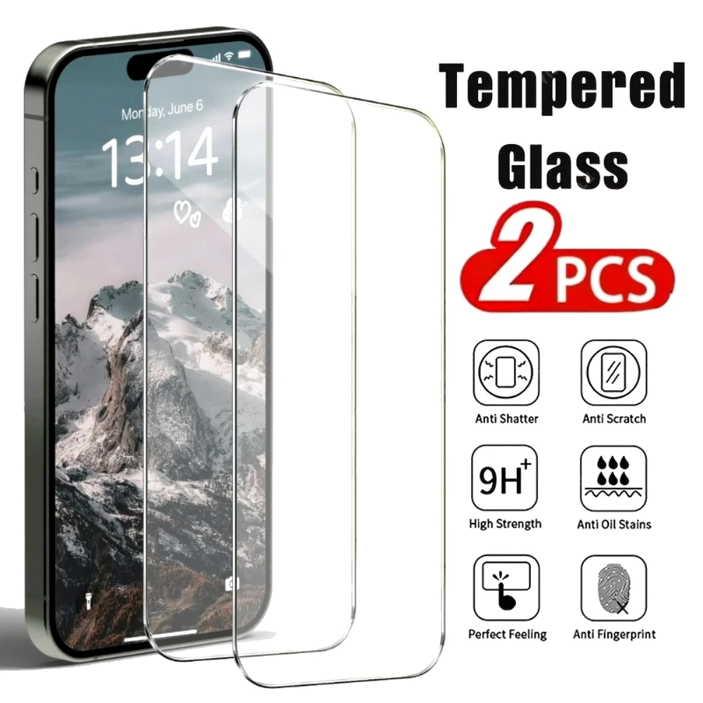 

2Pcs Ultra Clear Screen Protector for iPhone 17 16 15 Pro Max 17e 16e Air Tempered Glass for iPhone 14 13 12 11 Pro 15 14 Plus