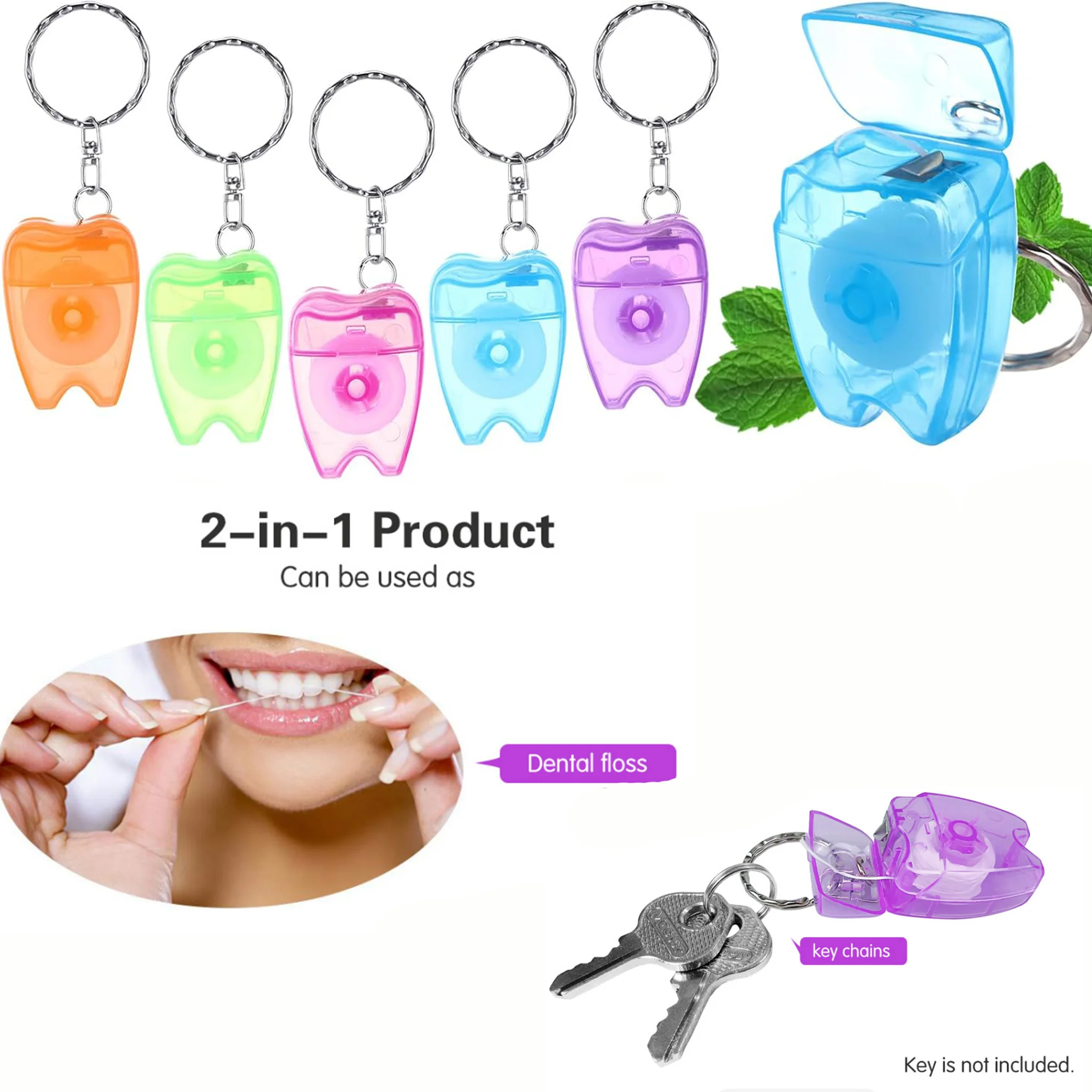 Portable Tooth-shaped Dental Floss Box Keychain for Gum Care, Teeth Cleaning, Oral Care, Dental Clinic Gifts, Easy to Carry for