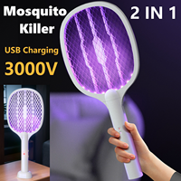 2 in 1 Mosquito Killer Lamp Mosquito Swatter Electric Fly Swatter 3000V Bug Zapper Racket Rechargeable Handheld Fly Trap Swatter