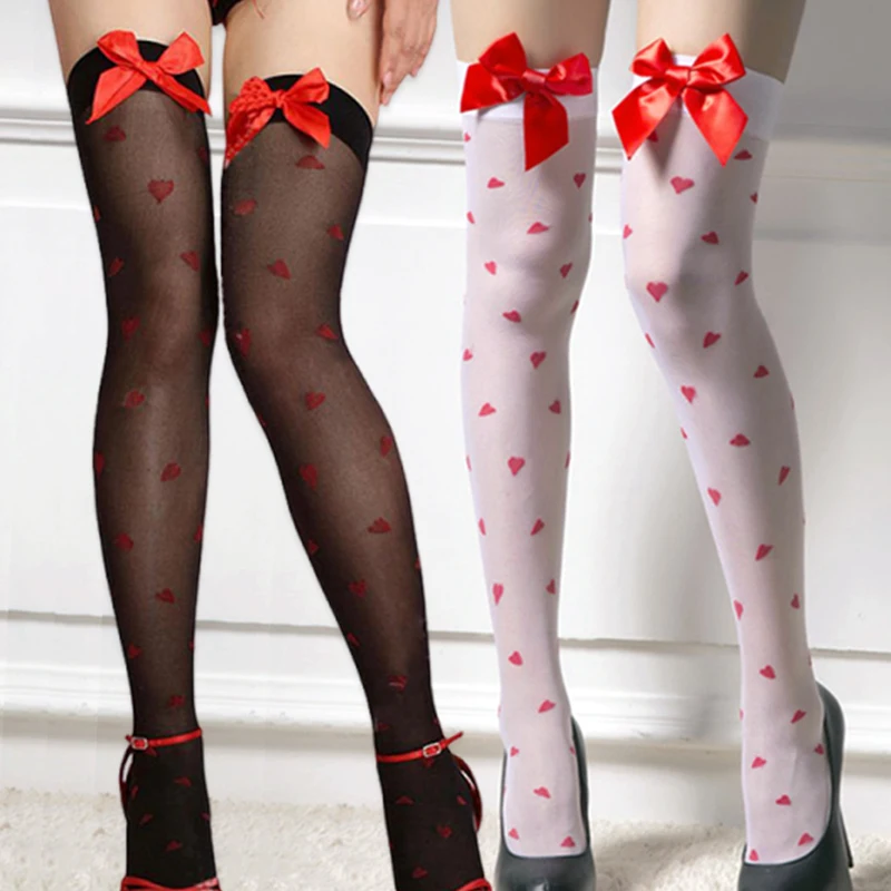 Lolita Bowknot Thigh High Stockings Women Sweet Over Knee Socks Lace Mesh Legging Female Punk Hollow Fishnet Pantyhose Hosiery