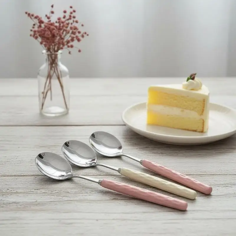 Stainless Steel Round Soup Spoons Textured Ergonomic Handle Rust Resistant for Family Dinner Restaurant Canteen Use