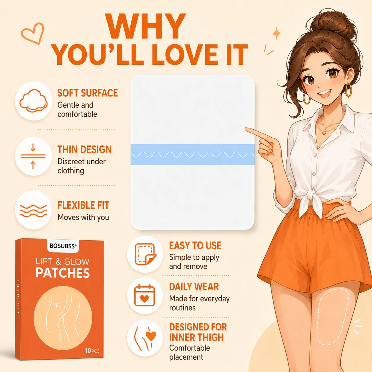 10PCS Inner Thigh Comfort Patch Soft Daily Wear Thigh Patches For Women Outfit Routine And Clean Dry Skin Use