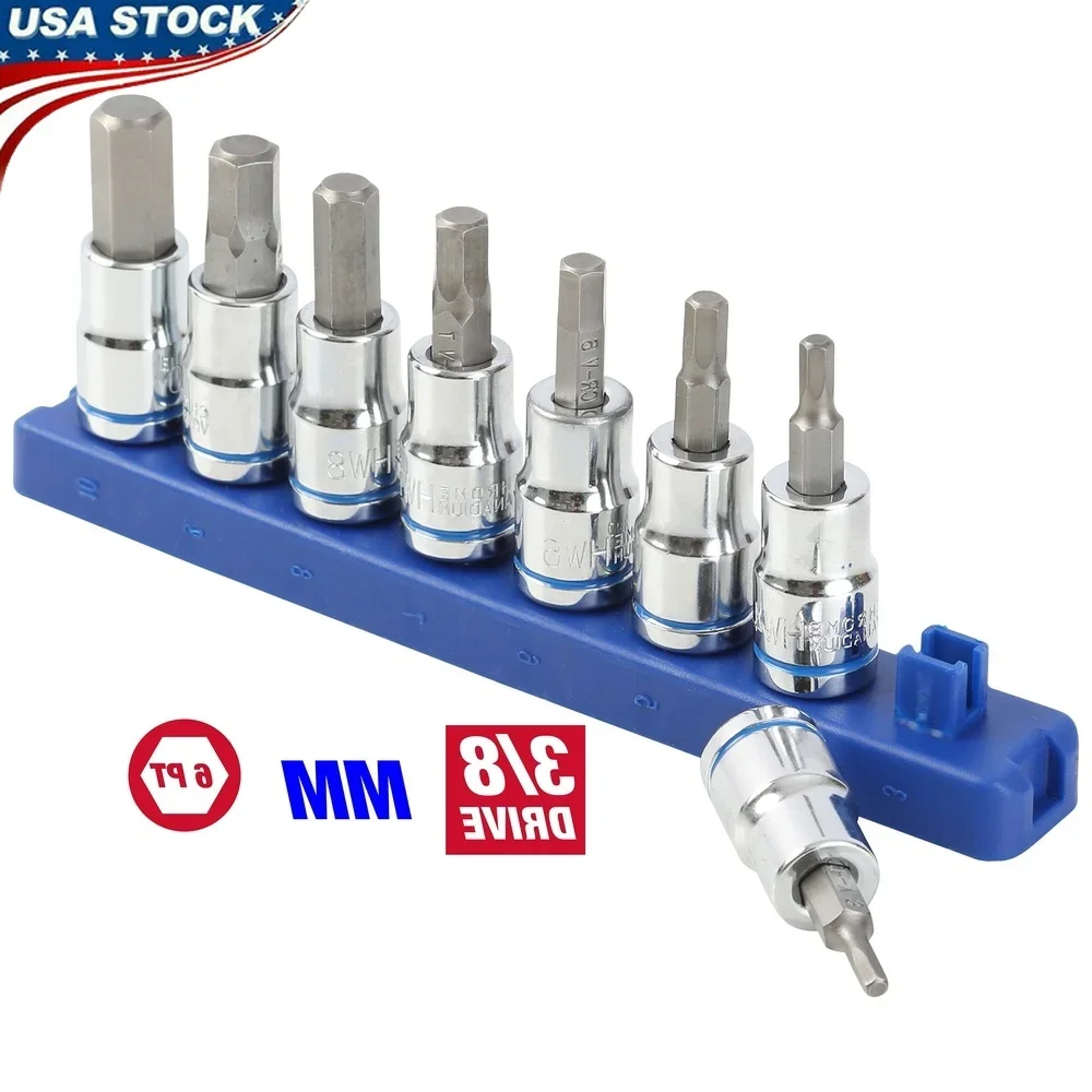 

9-Piece Metric Hex Socket Set 3/8 Drive Cr-V Steel Color Coded Sockets Automotive DIY Reusable Socket Rail Tools 6568