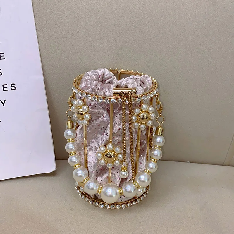 Süß und glänzend, diamantbesetztes Stern-Nischendesign, Eimertasche, Vogelkäfig-Abendtasche, tragbare Perlen-Bankettasche – Detail 1