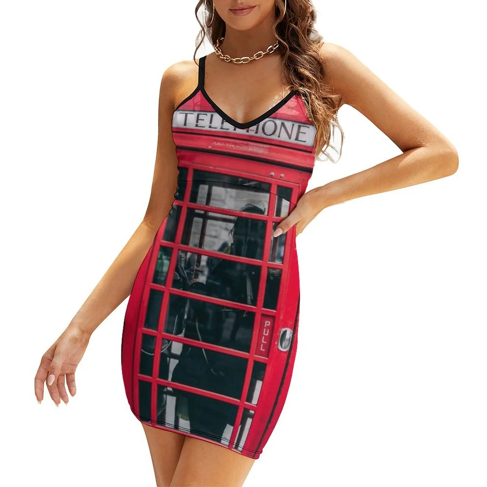 

London Red Telephone Box Telephone Booth Sling Dress Party dresses for women party dresses woman evening dresses ladies